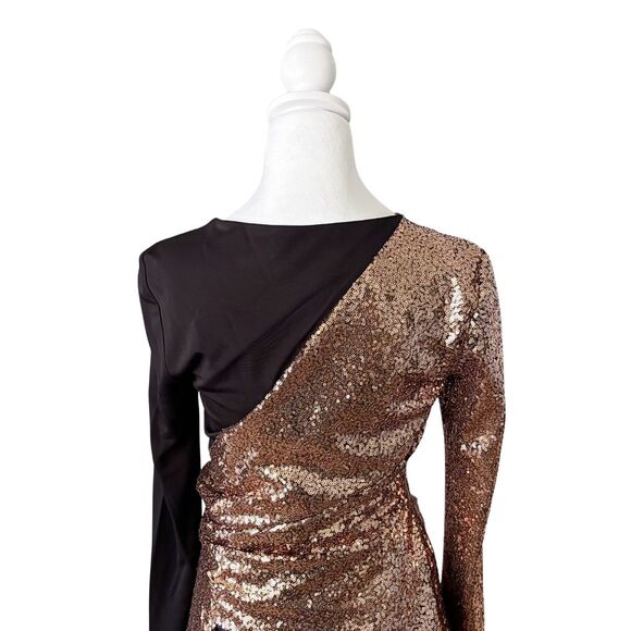 Prabal Gurung Sequin Wrap Midi Dress 4 Gold Black NWT - Picture 8 of 15